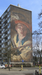 901462 Gezicht op de reusachtige muurschildering naar het schilderij 'De Fluitspeler' van Abraham Bloemaert uit 1621, ...